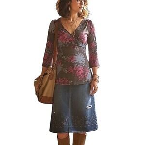 Y2K Top Apostrophe Petite Small Baby Doll Floral Brown Boho 2000's Retro Grunge